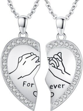 Couples Half Heart Necklace Set - 14K Gold Plated Matching Jewelry for Him & Her